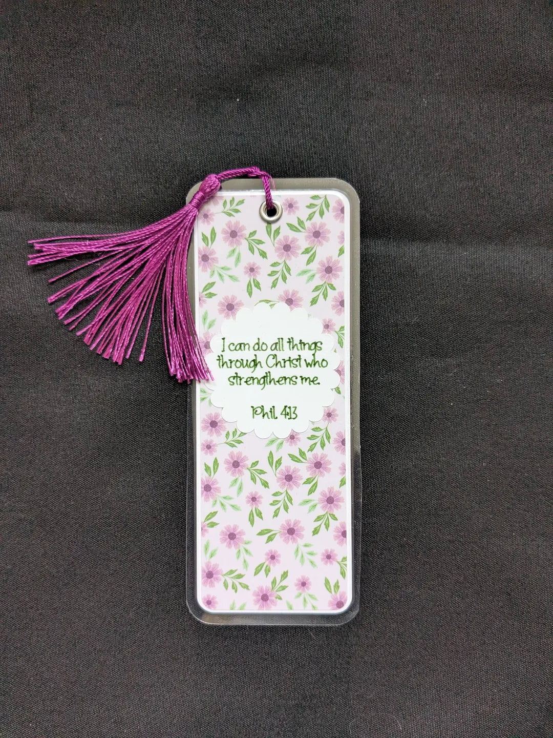 Philippians 4:13 Purple Floral Laminated Bookmark