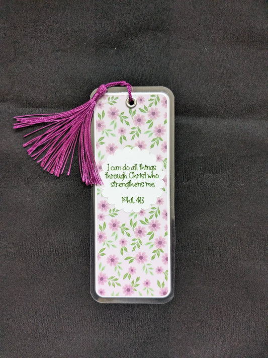 Philippians 4:13 Purple Floral Laminated Bookmark
