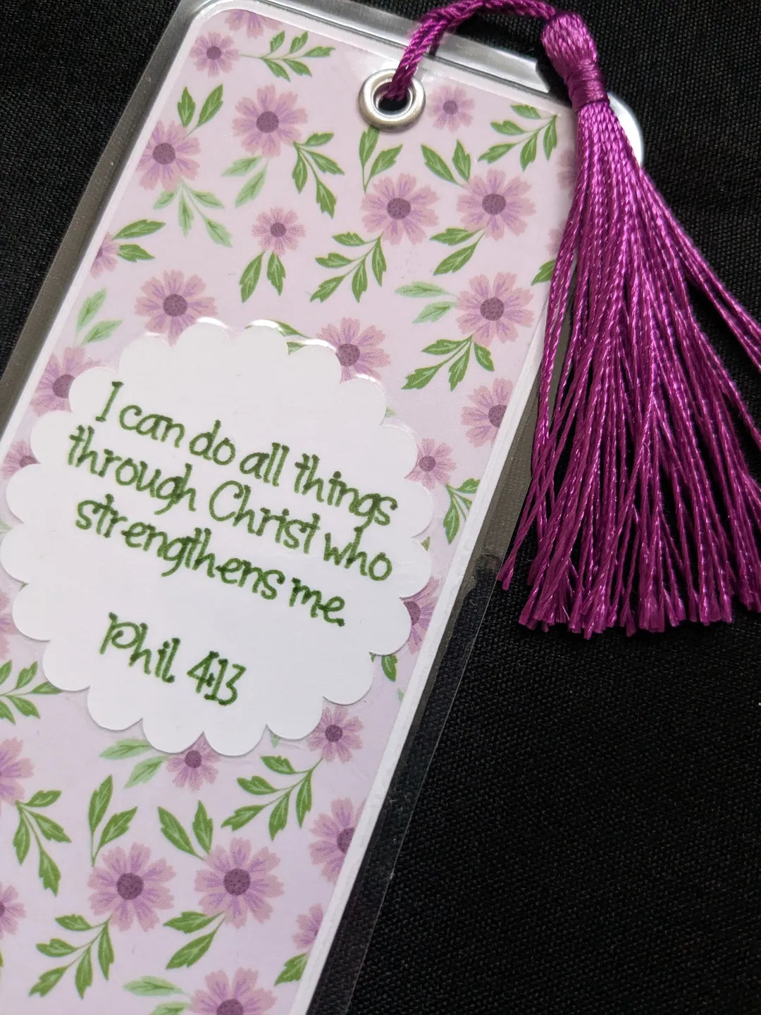 Philippians 4:13 Purple Floral Laminated Bookmark