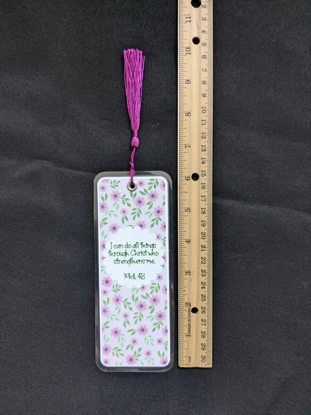 Philippians 4:13 Purple Floral Laminated Bookmark