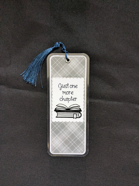 Just One More Chapter Gray Plaid Laminated Bookmark