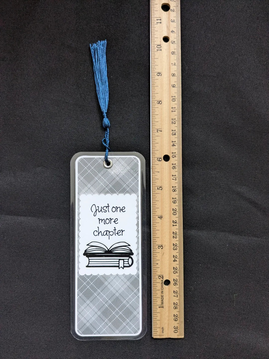 Just One More Chapter Gray Plaid Laminated Bookmark