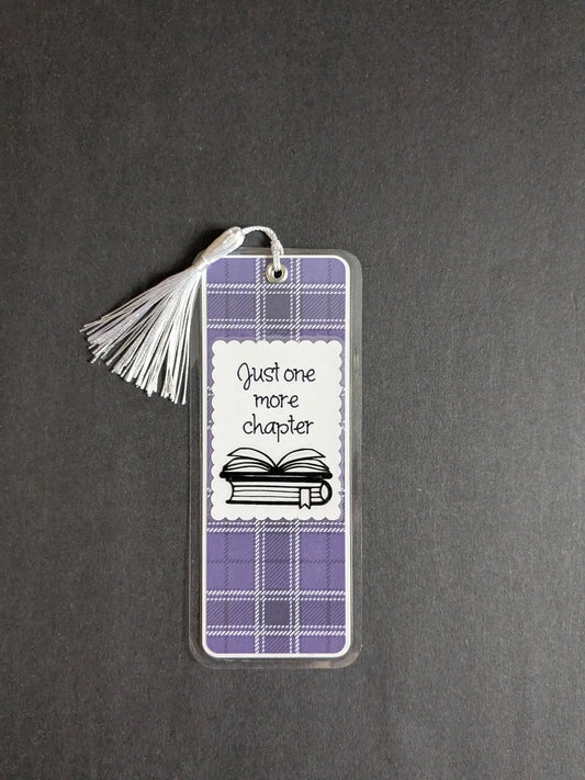 Just One More Chapter Purple Plaid Laminated Bookmark