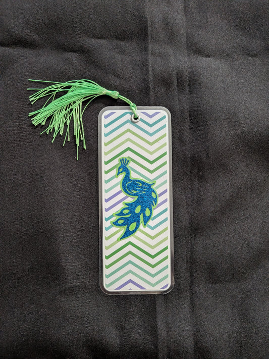 Turquoise Glitter Peacock Bookmark