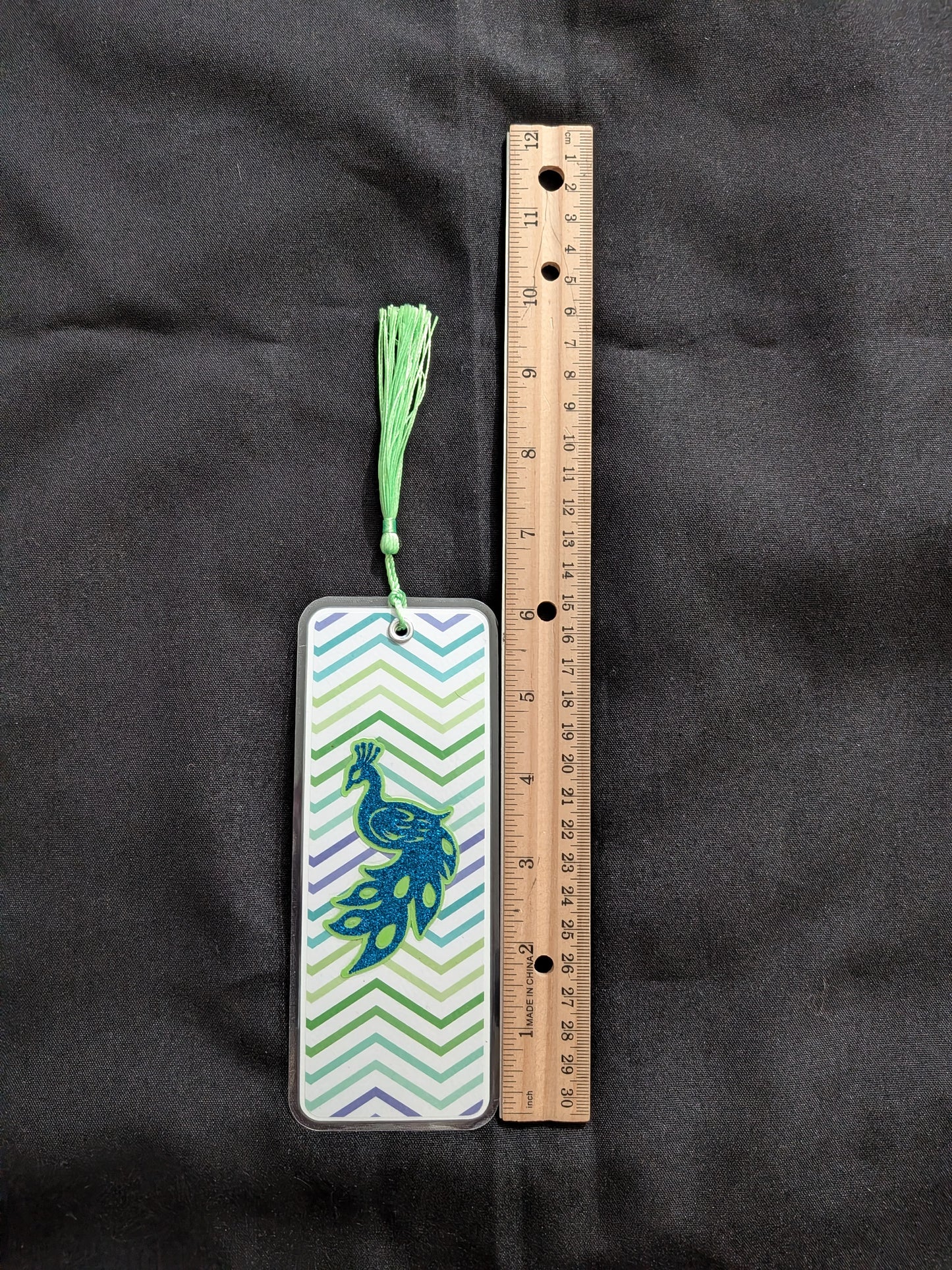 Turquoise Glitter Peacock Bookmark