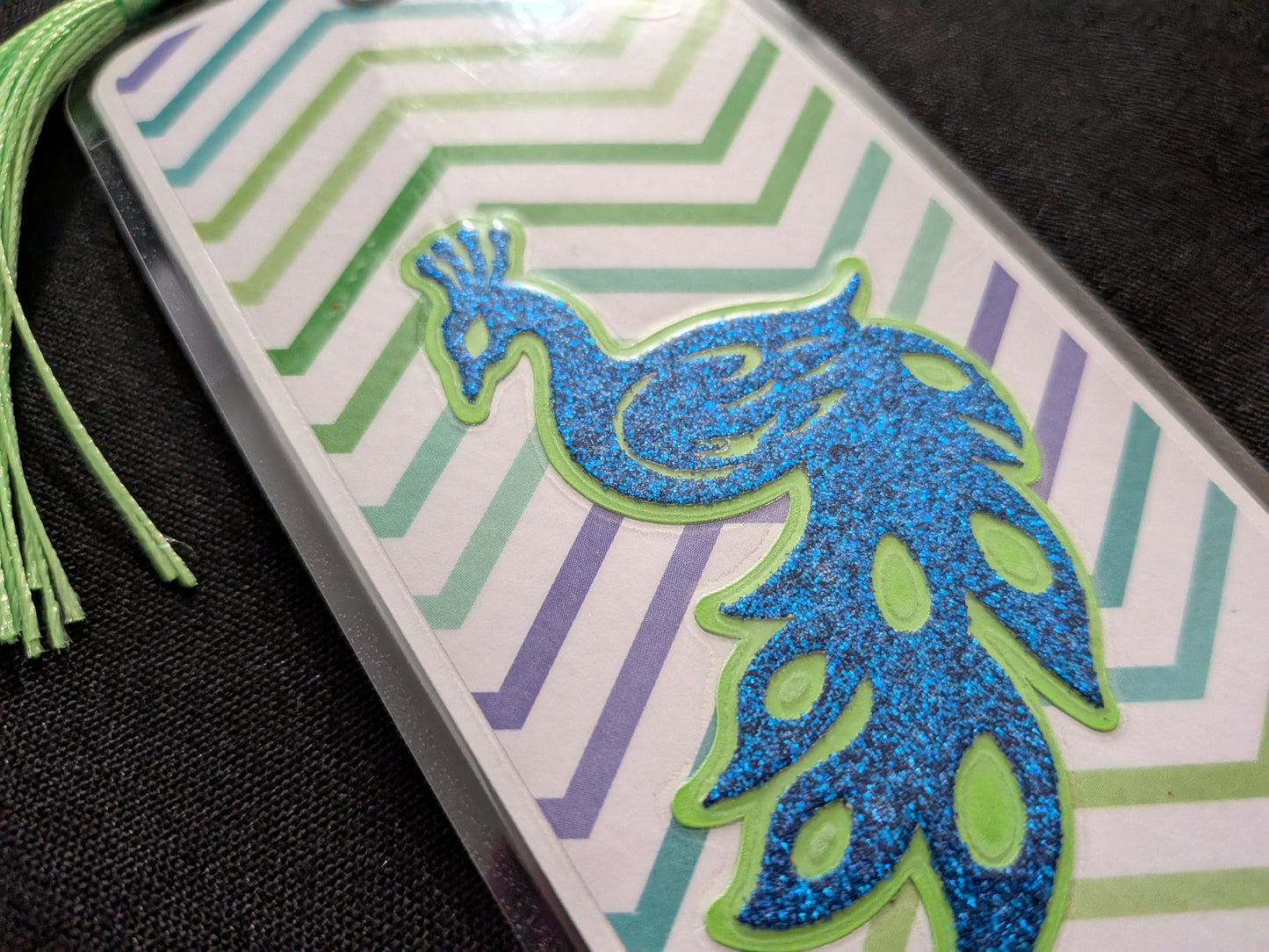 Turquoise Glitter Peacock Bookmark