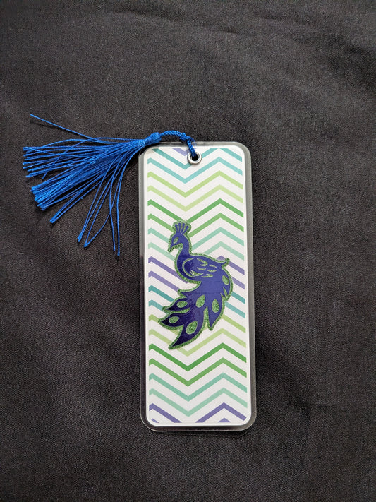 Blue Foil Peacock Bookmark