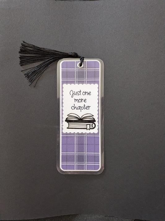 Just One More Chapter Purple Plaid Laminated Bookmark