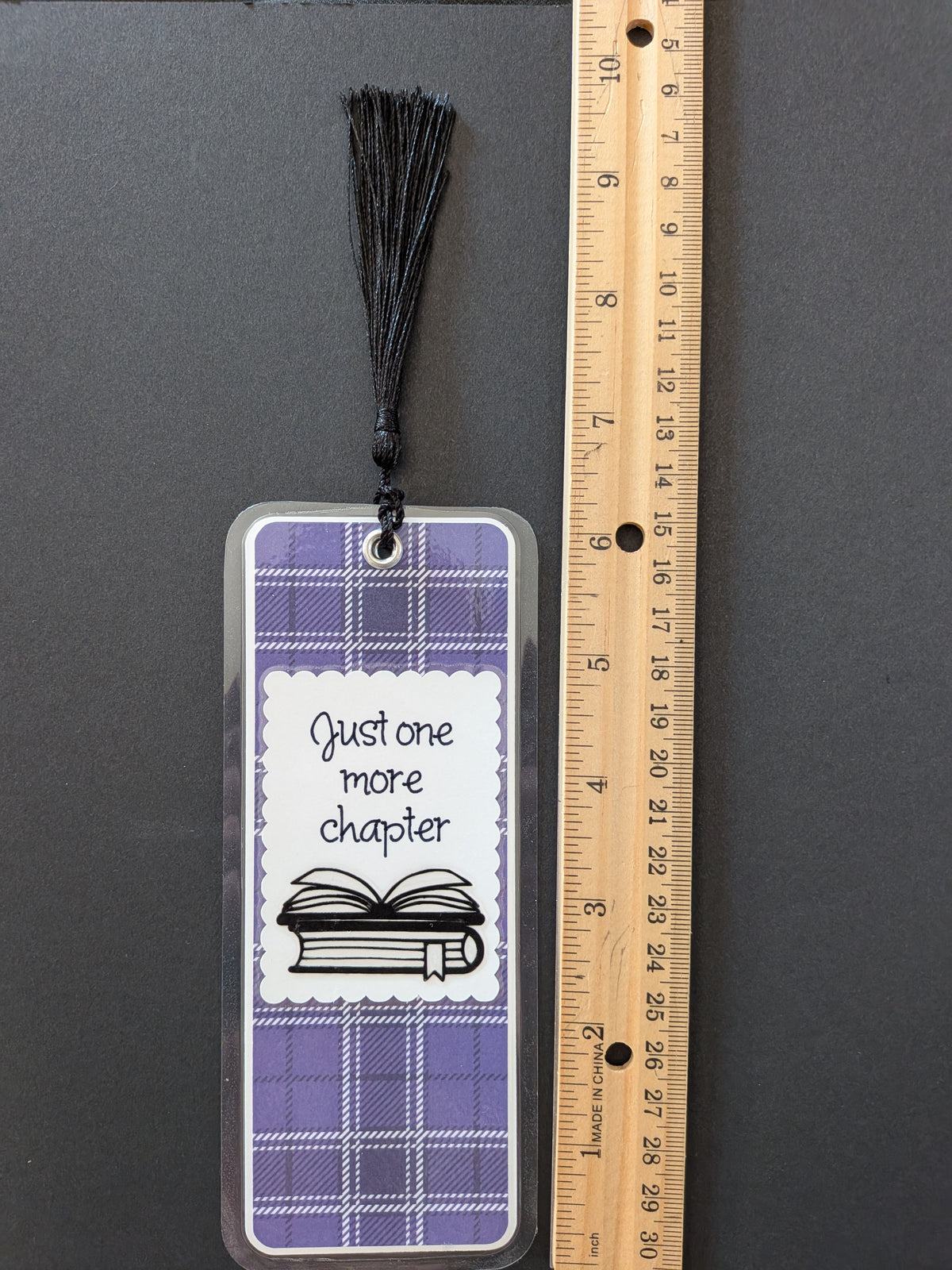 Just One More Chapter Purple Plaid Laminated Bookmark