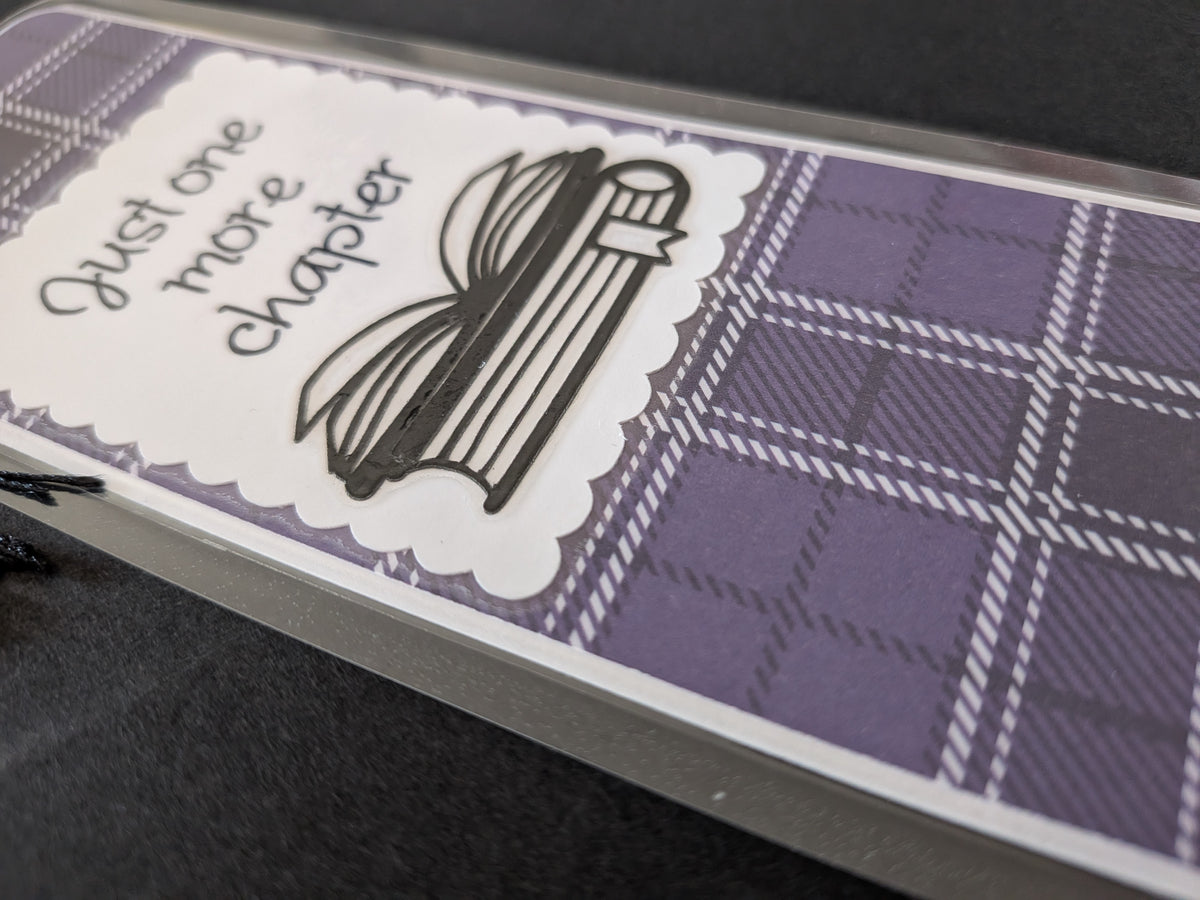 Just One More Chapter Purple Plaid Laminated Bookmark