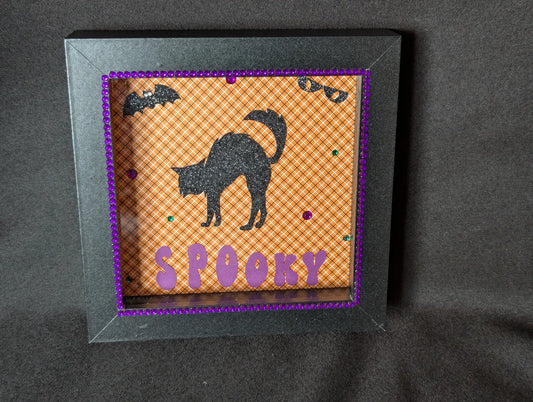 Halloween Black Cat Shadow Box / Shelf Sitter